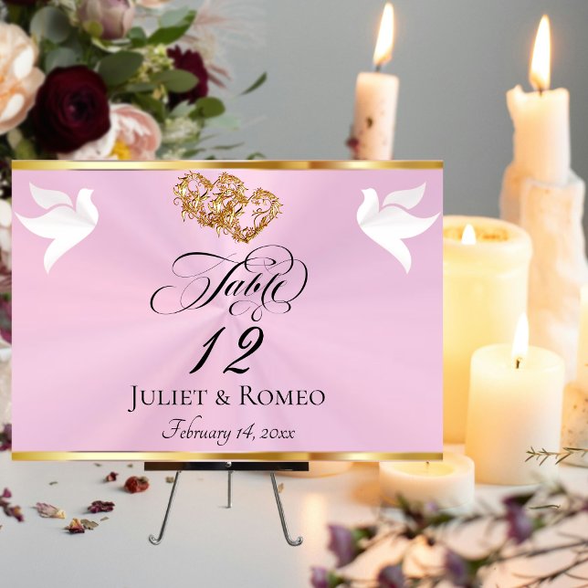 Doves & Hearts - Pastel Pink/Gold Tischnummer (Von Creator hochgeladen)