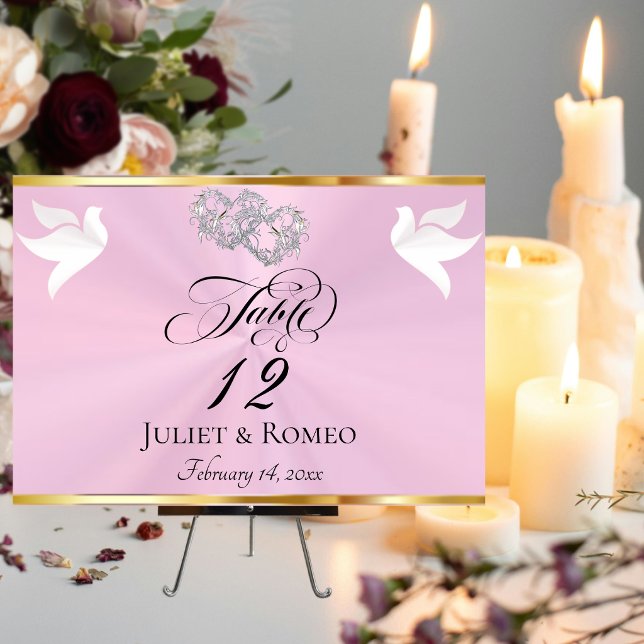 Doves & Hearts - Pastel Pink/Silver Tischnummer (Von Creator hochgeladen)