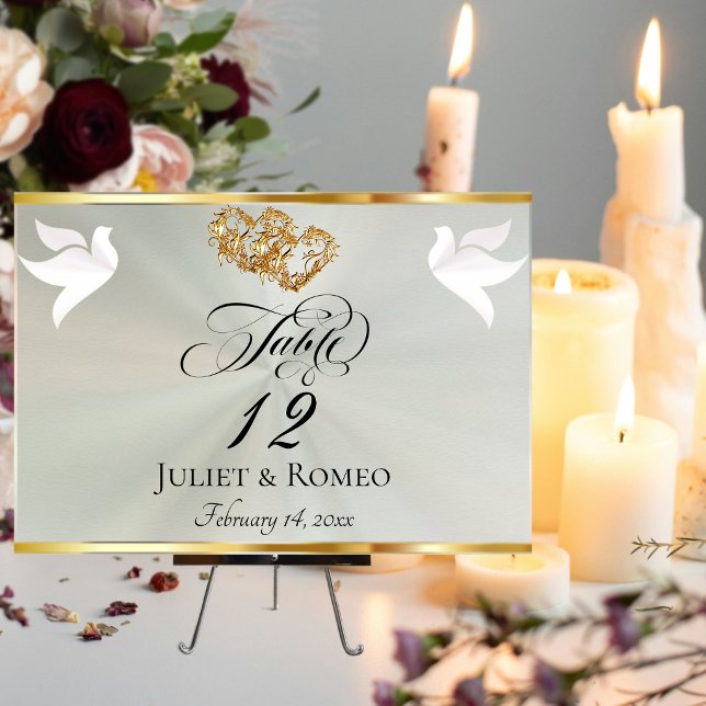 Doves & Hearts - Pastel Sage/Gold Tischnummer (Von Creator hochgeladen)
