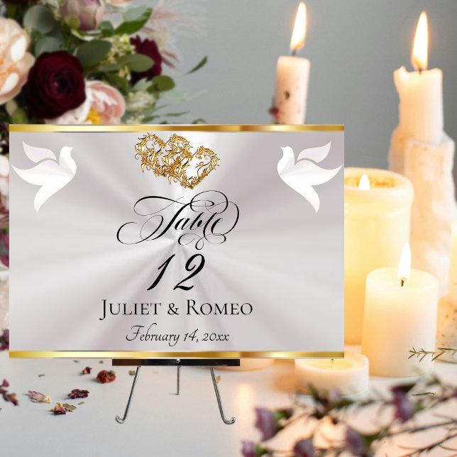Doves & Hearts - Pearl White/Gold Tischnummer (Von Creator hochgeladen)