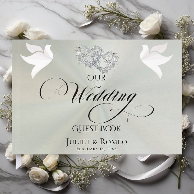 Doves & Linked Hearts - Pastel Sage/Silver Gästebuch (Von Creator hochgeladen)