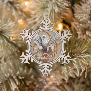 "Dove's New Dawn" Schneeflocken Zinn-Ornament