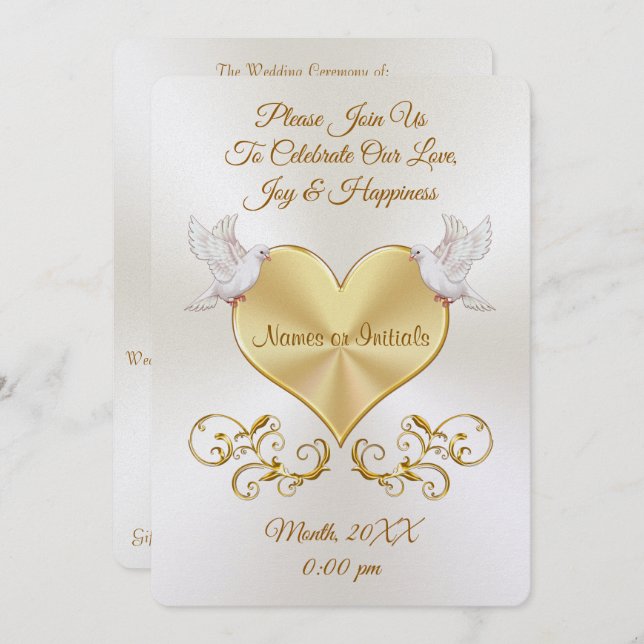 Doves over Heart Wedding Einladungen Personalisier (Vorne/Hinten)
