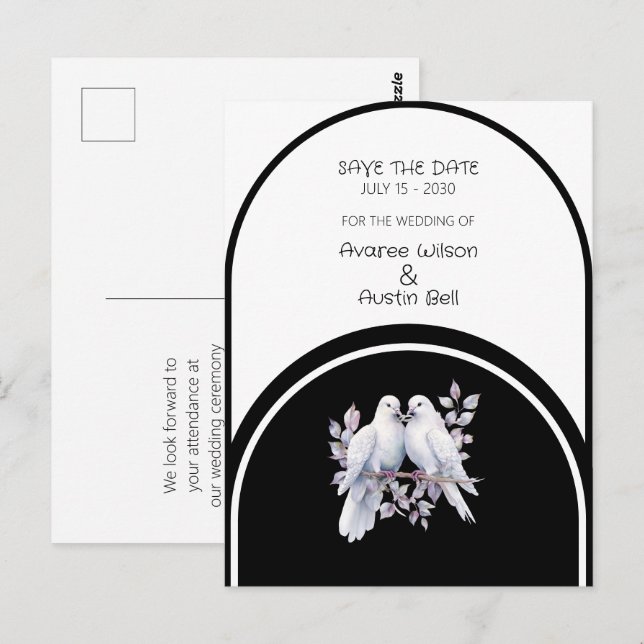 Doves Rings Black und White Arched Postkarte (Vorne/Hinten)