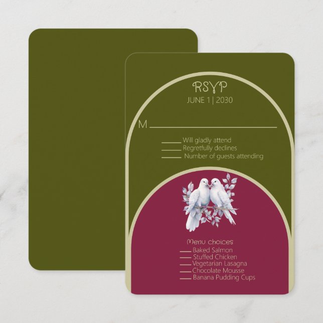 Doves Rings Olive Green Burgundy Gelb Arkiert (Vorne/Hinten)