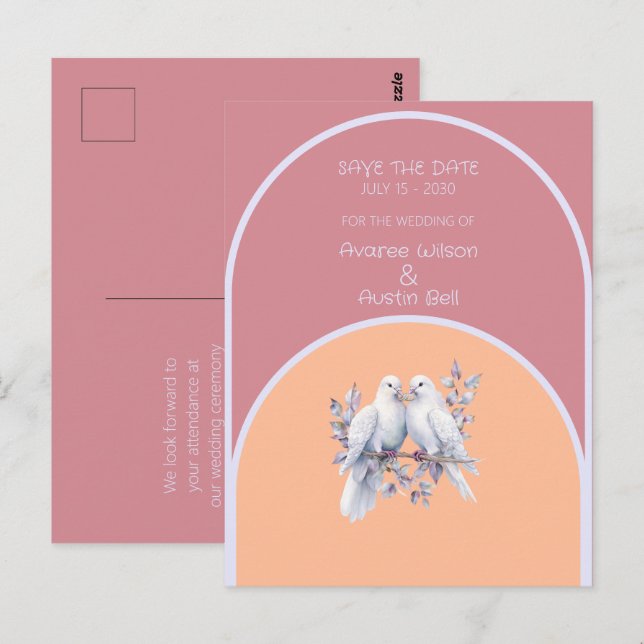 Doves Rings Peach Fuzz Dusty Pink Lavender Arch Postkarte (Vorne/Hinten)