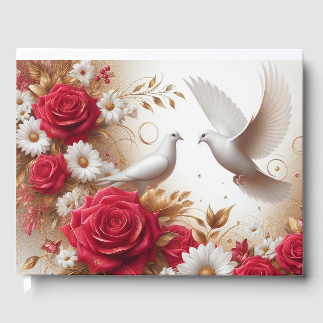 Doves, Roses und Daisies Hochzeiten Gästebuch (Vorderseite)