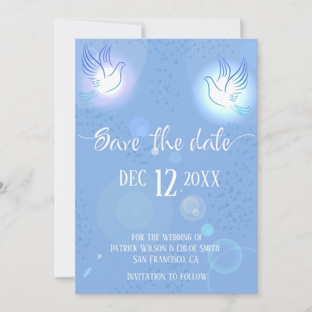 Doves Wedding Blue Lights Save The Date (Vorderseite)
