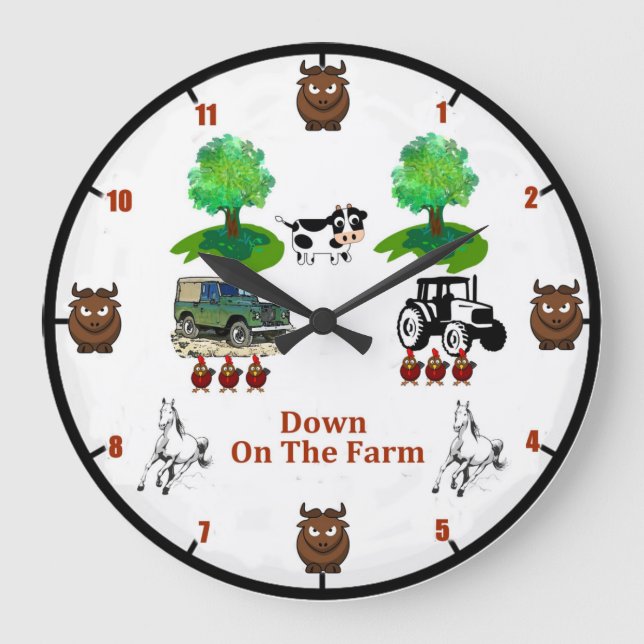 'Down On the Farm' Wall Clock Große Wanduhr (Vorderseite)