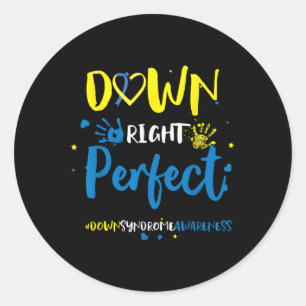 Down Right Perfect - Down Syndrome Awareness Ribbo Runder Aufkleber