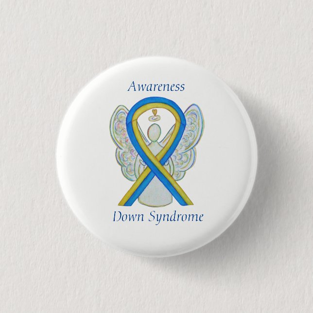 Down Syndrom Angel Awareness Ribbon Button Buttone (Vorderseite)