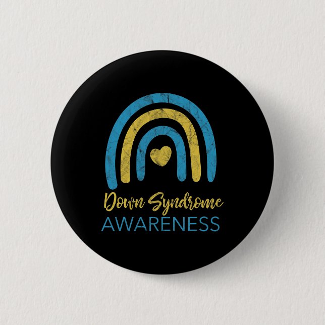 Down Syndrom Bewusstsein Monat Retro Regenbogen T2 Button (Vorderseite)
