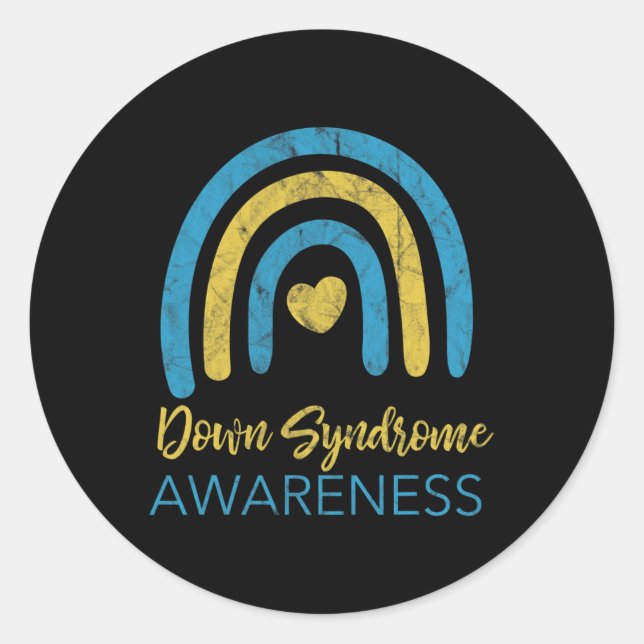 Down Syndrom Bewusstsein Monat Retro Regenbogen T2 Runder Aufkleber (Vorderseite)