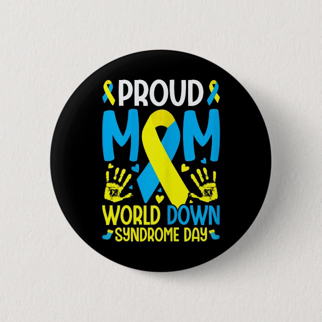 Down-Syndrom Mama Ribbon World-Down-Syndrom Button (Vorderseite)