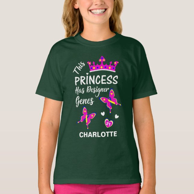 Down-Syndrom Princess Niedlich Personalisiert T-Shirt (Vorderseite)
