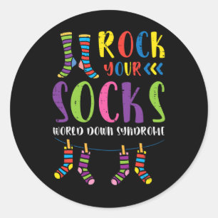 Down Syndrom Rock Your Socks Awareness Männer Frau Runder Aufkleber