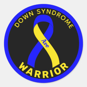 Down Syndrom Warrior Ribbon Black Round Sticker
