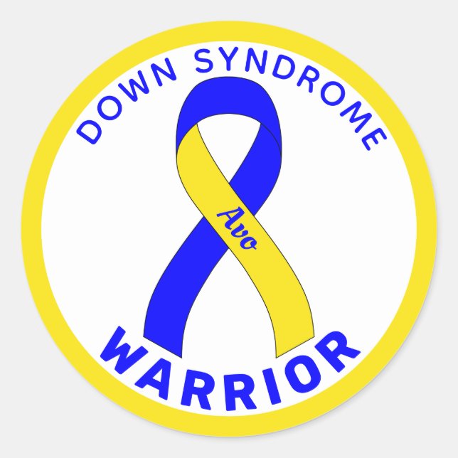 Down Syndrom Warrior Ribbon White Round Sticker (Vorderseite)