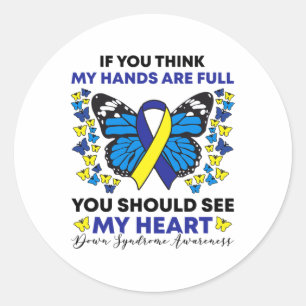 Down Syndrome Awareness Blue and Yellow Ribbon T21 Runder Aufkleber