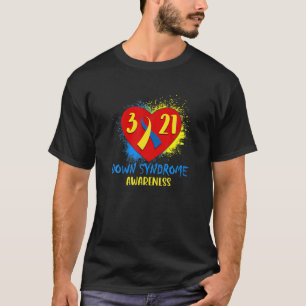 Down Syndrome Awareness Heart Blue Yellow Color T-Shirt