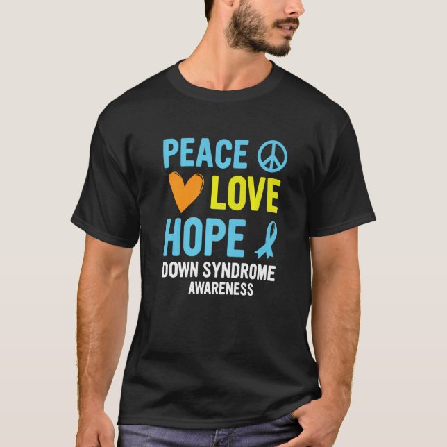 Down Syndrome Awareness Peace Love Hope T21 Yellow T-Shirt (Vorderseite)