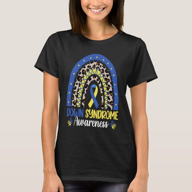 Down Syndrome Awareness Rainbow Blue Yellow Ribbon T-Shirt (Vorderseite)