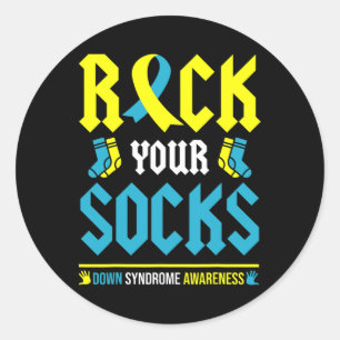 Down Syndrome Awareness Rock Your Socks Trisomy 21 Runder Aufkleber