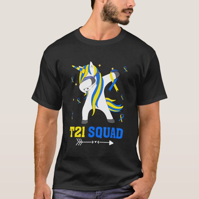 Down Syndrome Awareness T21 Squad Dabbing Unicorn T-Shirt (Vorderseite)