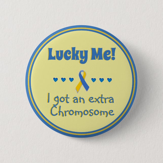Down Syndrome Lucky Me! Extra-Chromosom - Herz Button (Vorderseite)
