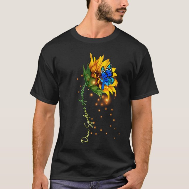 Down Syndrome Sunflower  Yellow Blue Ribbon T-Shirt (Vorderseite)