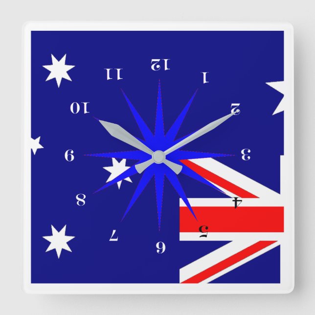Down Under (für unsere Freunde in Australien) Quadratische Wanduhr (Vorderseite)