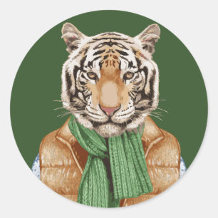 Down Vest Tiger Runder Aufkleber