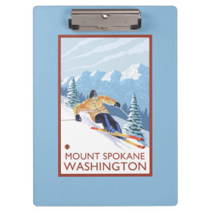 Downhhill Schnee-Skifahrer - Berg Spokane, Klemmbrett