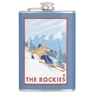 Downhhill Schnee-Skifahrer - die Rockies Flachmann