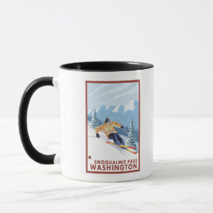 Downhhill Schnee-Skifahrer - Snoqualmie Durchlauf, Tasse