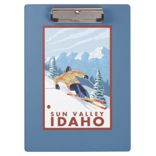 Downhhill Schnee-Skifahrer - Sun Valley, Idaho Klemmbrett