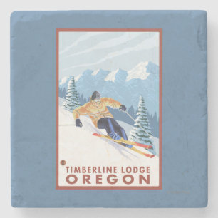 Downhhill Schnee-Skifahrer - Timberline-Häuschen, Steinuntersetzer