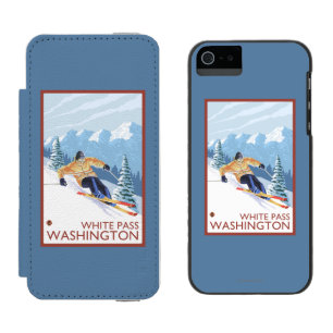Downhhill Schnee-Skifahrer - weißer Durchlauf, Incipio Watson™ iPhone 5 Geldbörsen Hülle