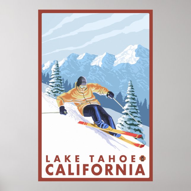 Downhhill Snow Skier - Lake Tahoe, Kalifornien Poster (Vorne)