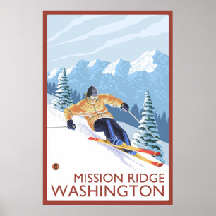 Downhhill Snow Skier - Mission Ridge, Washington Poster
