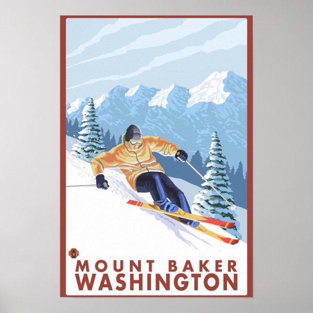 Downhhill Snow Skier - Mount Baker, Washington Poster (Vorne)