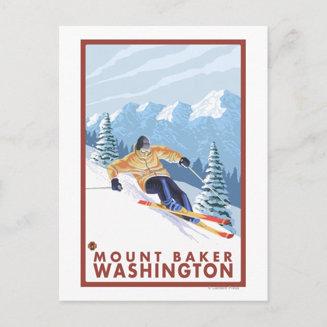 Downhhill Snow Skier - Mount Baker, Washington Postkarte (Vorderseite)