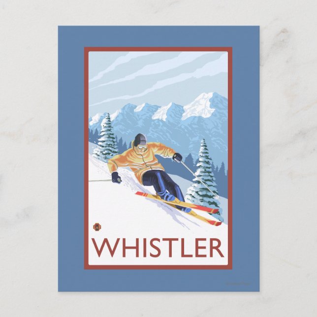 Downhhill Snow Skier - Whistler, BC Kanada Postkarte (Vorderseite)