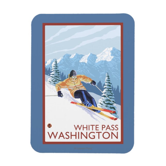 Downhhill Snow Skier - White Pass, Washington Magnet (Vertikal)