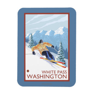 Downhhill Snow Skier - White Pass, Washington Magnet