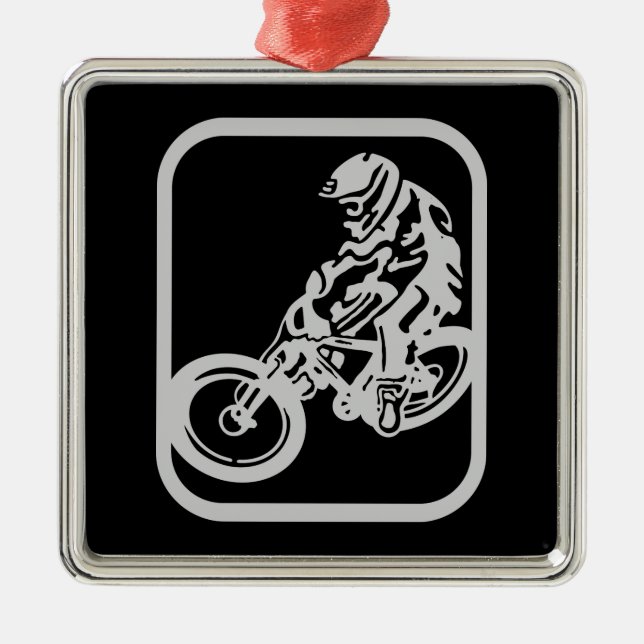 Downhill MTB Silbernes Ornament (Vorne)