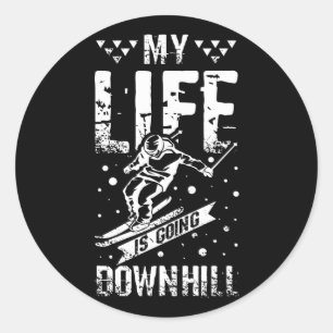Downhill Skiing Runder Aufkleber