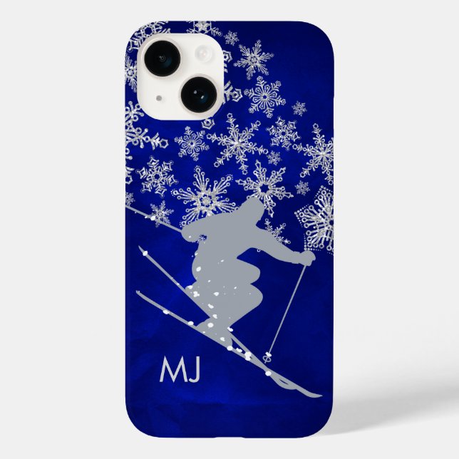 Downhill Snow Ski Blue Monogram Case-Mate iPhone Hülle (Rückseite)