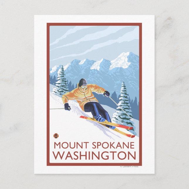 Downhill Snow Skier - Berg Spokane, Postkarte (Vorderseite)