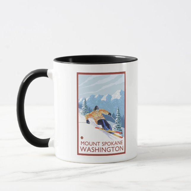 Downhill Snow Skier - Berg Spokane, Tasse (Links)
